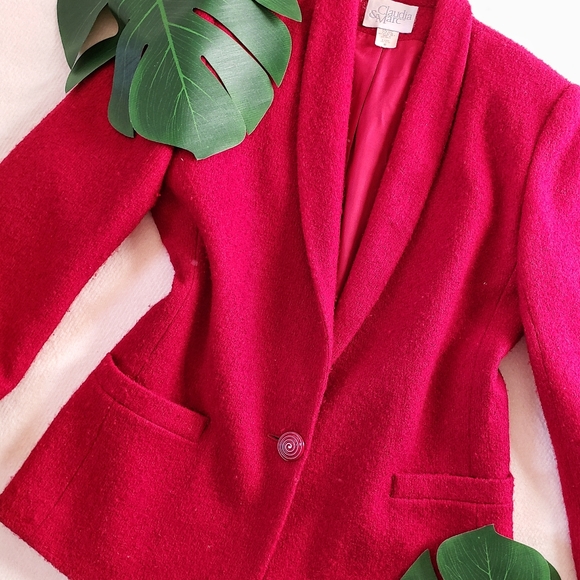 Vintage Claudia & Marc Wool Texture Blazer Red 12 Retro - Picture 13 of 13